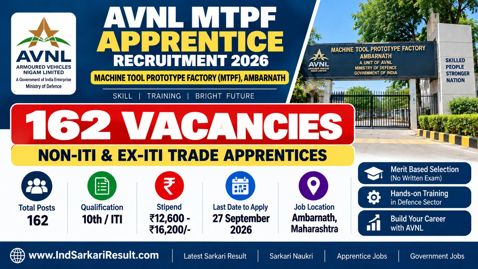AVNL MTPF Apprentice Recruitment 2026